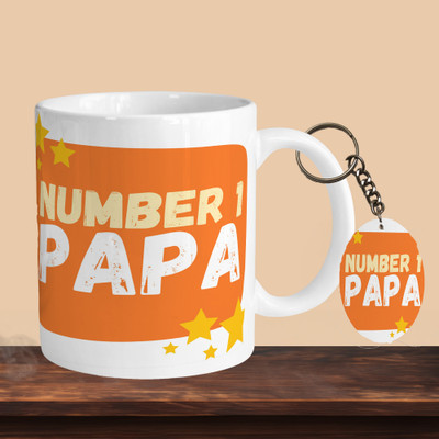 VM SHOPPING MALL Number 1 Papa R-O Ceramic Coffee Mug(330 ml, Pack of 2)