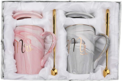 bhaago Mr AND Miss MUG Ceramic Coffee Mug(400 ml, Pack of 2)