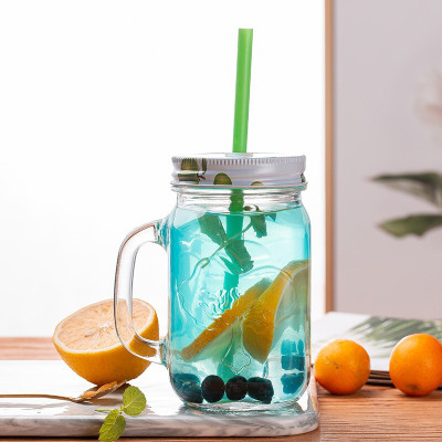varyon Glass Mason Jar with Straw and Handle, 500ml, 1-Piece Glass Mason Jar(500 ml)