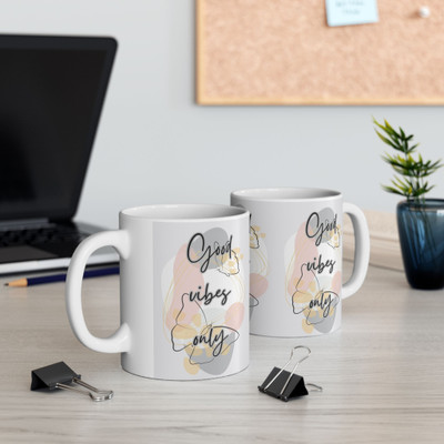 Giftspedia GOOD VIBES ONLY PRINTED CERMIC COOFFEE MUG 350ML Ceramic Coffee Mug(350 ml)