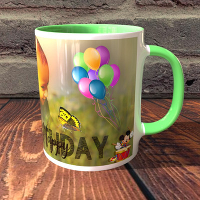 TPA4U Gentle and Fun for Kids TPD63RM7 Light Green Round Handle Ceramic Coffee Mug(330 ml)