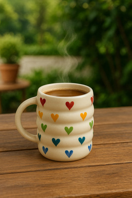 ABC Colorful Heart Print Ceramic 350 ml|Premium Coffee Tea Cup for Home & Office Ceramic Coffee Mug(350 ml)