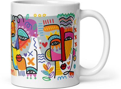 Harvinest colorful abstract face portrait cubism art style White Glossy Ceramic Coffee Mug(330 ml)