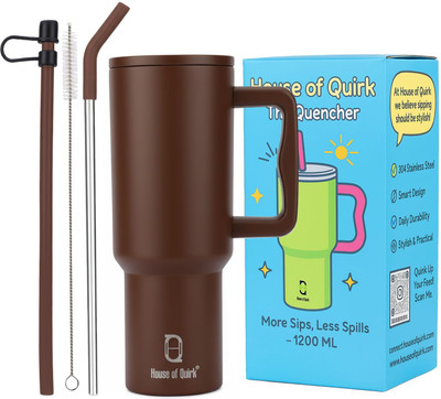 HOUSE OF QUIRK 1200ML Stainless Steel Tumbler with Handle & Lid, 2 Straws -Chocolate Stainless Steel Tumbler(1200 ml)