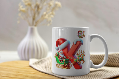 V Kraft Christmas theme Alphabet coffee mug, Gift for Anyone On Xmas & New Year | K | Ceramic Coffee Mug(330 ml)