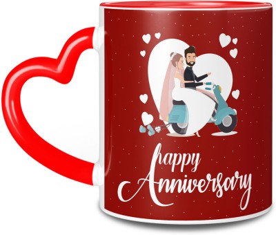 TrendoPrint Happy Anniversary Printed Heart Handle Cup For Friends & Loved Ones-HHMHA-13 Ceramic Coffee Mug(350 ml)