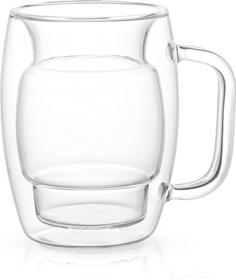 FITUP Double Walled Clear Glass Transparent Coffee Hot Cold Tea Cup Glass Beer Mug(300 ml)