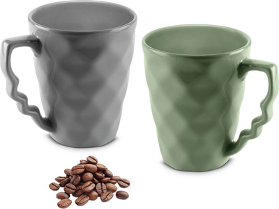 Urban Chef PRISM Ceramic Handcrafted Shine Matte Grey & Green - Microwave Safe Coffee / Milk with Handle Ideal Best For Self Use Or Gift for Friends, Anniversary, Birthday ( Set of 2, 225 ML EACH ) Ceramic Coffee Mug(225 ml, Pack of 2)