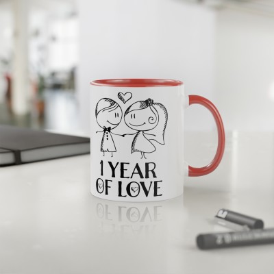 Couples Emotion 1 Year of love printed gift for couple / valentine day Inner Red Ceramic Coffee Mug(325 ml)