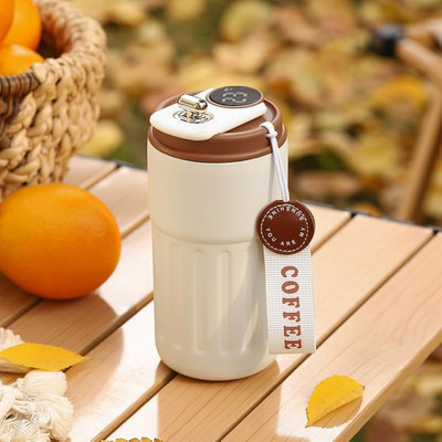 hirva creation 14oz Smart Coffee with Flip Lid, Temp Display, Leakproof Travel Cup Stainless Steel Coffee Mug(450 ml)