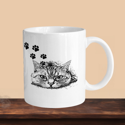 VM SHOPPING MALL Cat Cute R Ceramic Coffee Mug(330 ml)