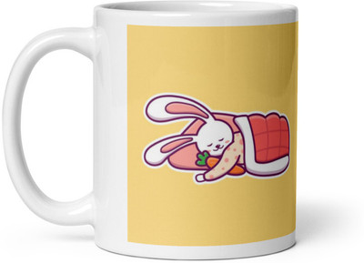 Mr UVD Rabbit sleeping with Carrot Ceramic Coffee Mug(350 ml)