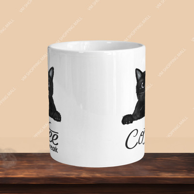Hunter Studio 101_Cat Coffee Break R-H Ceramic Coffee Mug(330 ml, Pack of 2)