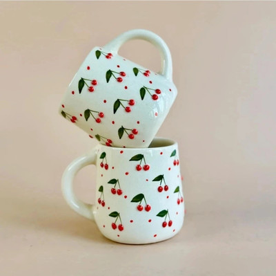 Revaroots Ceramic cherry mug for milk and coffee (Pack of 2 ) Ceramic Coffee Mug(350 ml, Pack of 2)