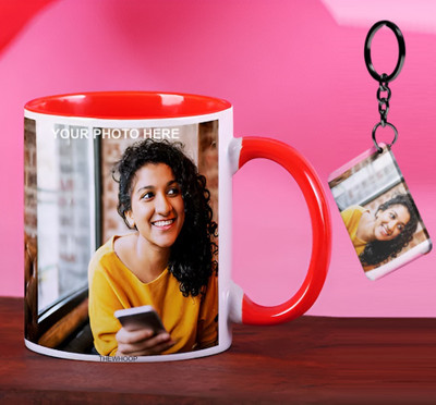 TheWhoop Customise Photo & Name Red Handle Coffee Best Gift for Any Occasions Ceramic Coffee Mug(350 ml)