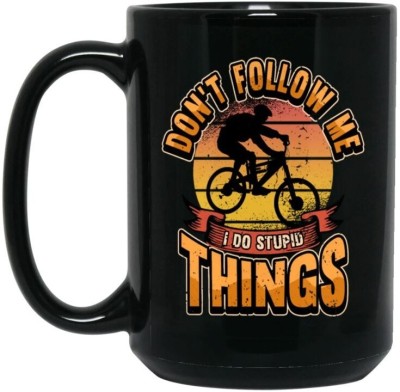 craft maniacs STRANGER THINGS DONT FOLLOW ME PRINTED 330 ML BLACK MUG FOR STRANGER THINGS FANS Porcelain Coffee Mug(330 ml)