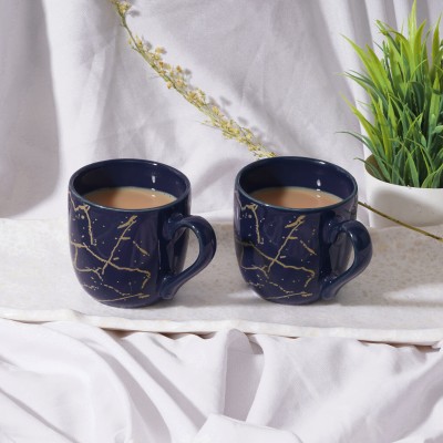 Data Blue Manu mugs with Metallic Design, 3103 Ceramic Coffee Mug(110 ml, Pack of 6)