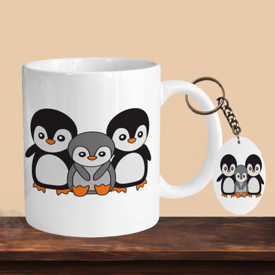 VM SHOPPING MALL Penguin Family R-O Ceramic Coffee Mug(330 ml, Pack of 2)