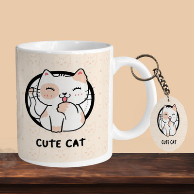 Hunter Studio 101_Cat Cute 01 R-O Ceramic Coffee Mug(330 ml, Pack of 2)