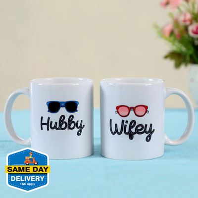 FNP Hubby Wifey Set Ceramic Coffee Mug(325 ml)