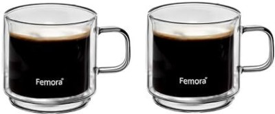 Femora Double Wall Coffee 280ml (9 Ounces), Heat Resistant (Pack of 2) Glass Bath Mug(280 ml, Pack of 2)