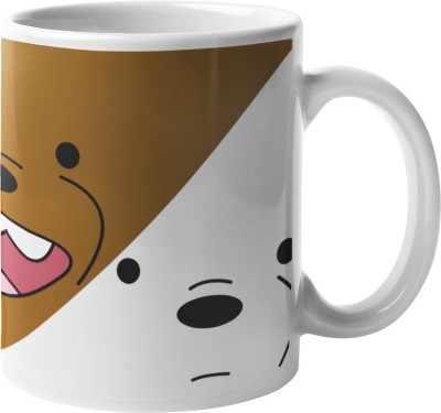 FOKAT We Bare Bear Grizzly, Panda & Ice Bear Cartoon Printed Premium White Ceramic Coffee Mug(325 ml)