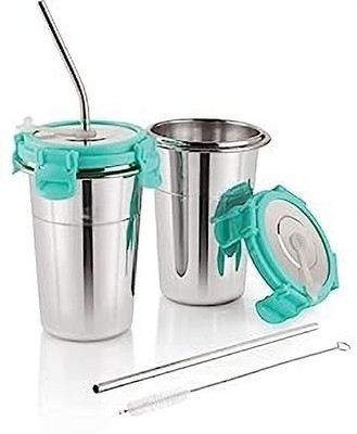 heet Stainless Steel Tumbler with Silicon Aperture Steel Lid Leak Proof Set of 2 pcs Stainless Steel Coffee Mug(500 ml)