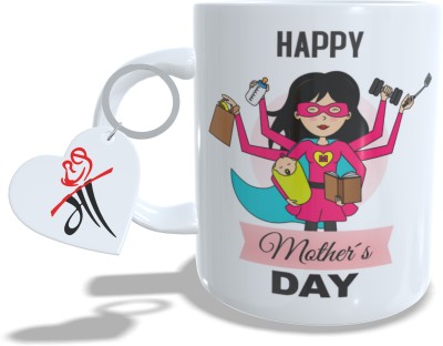 THE HATKE STORE Mothers Day Cute Cup with Free Keychain Best Gift For Maa,P24 Ceramic Coffee Mug(350 ml)