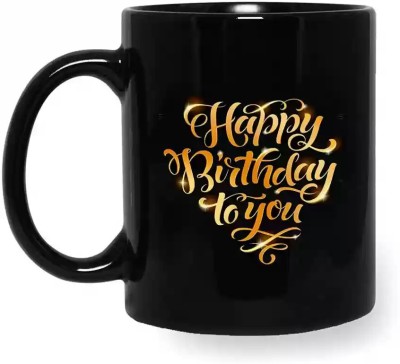 SK Prints Happy Birthday Printed Black Ceramic Coffee Mug(325 ml)