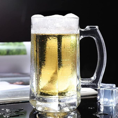 manekk world Premium Glass Beers Thick Base Frosty Beer Glasses with Handle for Home Bar Glass Beer Mug(380 ml, Pack of 6)