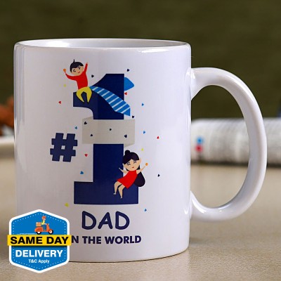 FNP No 1 Dad White Ceramic Hand Delivery Ceramic Coffee Mug(325 ml)