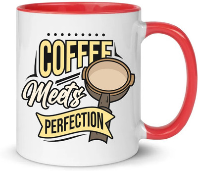 popflip Premium Quality Inner Red Color Printed With CoffeeTime01 (5) Ceramic Coffee Mug(350 ml)