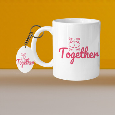 VM MALL 101_Perfect for Coffee and Tea - With Keychain VM Together L O Ceramic Coffee Mug(331 ml, Pack of 2)