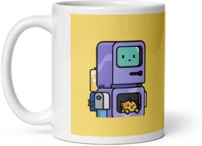 Dr Farfar Robot With Cat Ceramic Coffee Mug(350 ml)