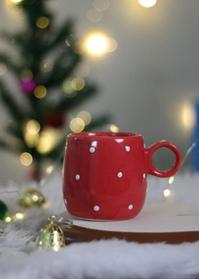 GleamSun Christmas Cuddle- Red Polka Ceramic Coffee Mug(250 ml)