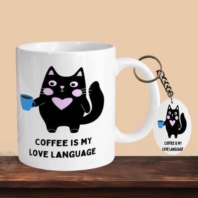 VM SHOPPING MALL Coffee Is My Love Langugage R-O Ceramic Coffee Mug(330 ml, Pack of 2)