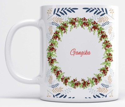 LOROFY Name Gangika Printed Garland Design Ceramic Coffee Mug(350 ml)