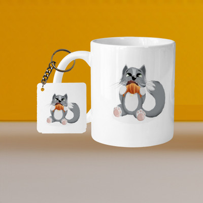 VM SHOPPING MALL VM K Letter 01 L-A Ceramic Coffee Mug(315 ml, Pack of 2)