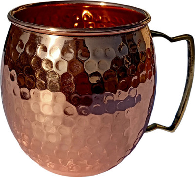DAYGLOW Arts Handmade Pure Hammered Design With Brass Handle | Copper Coffee Mug(500 ml)