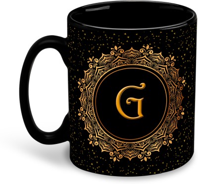 whats your kick G Name Alphabet Printed Black Patch Coffee Cup & - D7 Ceramic Coffee Mug(325 ml)