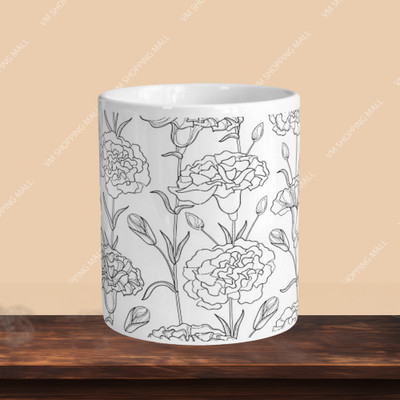 VM MALL 101_B/W Flower L-A Ceramic Coffee Mug(330 ml)