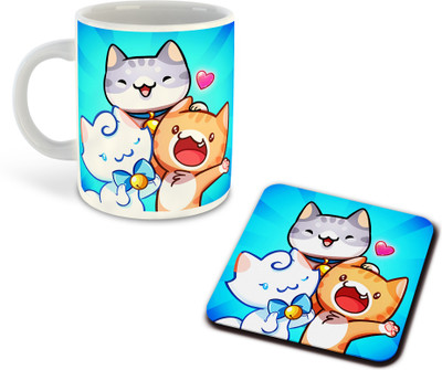 FLEXERSTYLE NEW2025-CSK Cat Lover White Ceramic Coffee With Coaster -D17 Ceramic Coffee Mug(325 ml)
