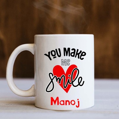 badri creations You Make Me Smile Manoj White Ceramic Coffee Mug(350 ml)