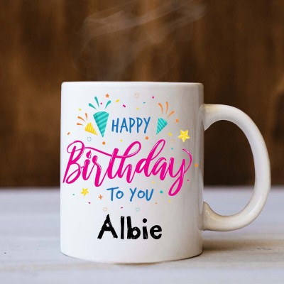 badri creations Happy Birthday Albie White Coffee Ceramic Coffee Mug(350 ml)