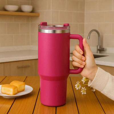 SEDOKA Stanley Style Insulated Steel with Handle – 24H Cold, 12H Hot (pink color) Stainless Steel Coffee Mug(1220 ml)