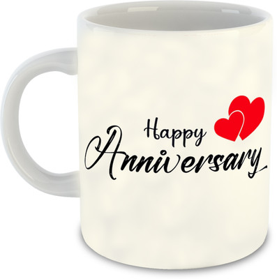 Beyoond Anniversary Theme Printed White Ceramic Coffee 325ml - D7 Ceramic Coffee Mug(325 ml)