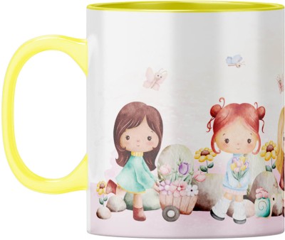 YuBingo Happy Garden - Adorable Kids Gift, Yellow Inner & Handle Ceramic Coffee Mug(310 ml)