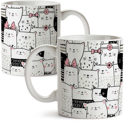 FirseBUY Cats Pattern Printed Ceramic Coffee Mug(325 ml)