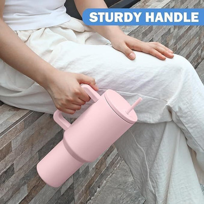 AANZIA light pink Hot and Cold Insulated Tumbler Lid Stainless Steel Tumbler Straw Stainless Steel Coffee Mug(1200 ml)
