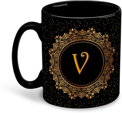 whats your kick V Name Alphabet Printed Black Patch Coffee Cup & - D22 Ceramic Coffee Mug(325 ml)